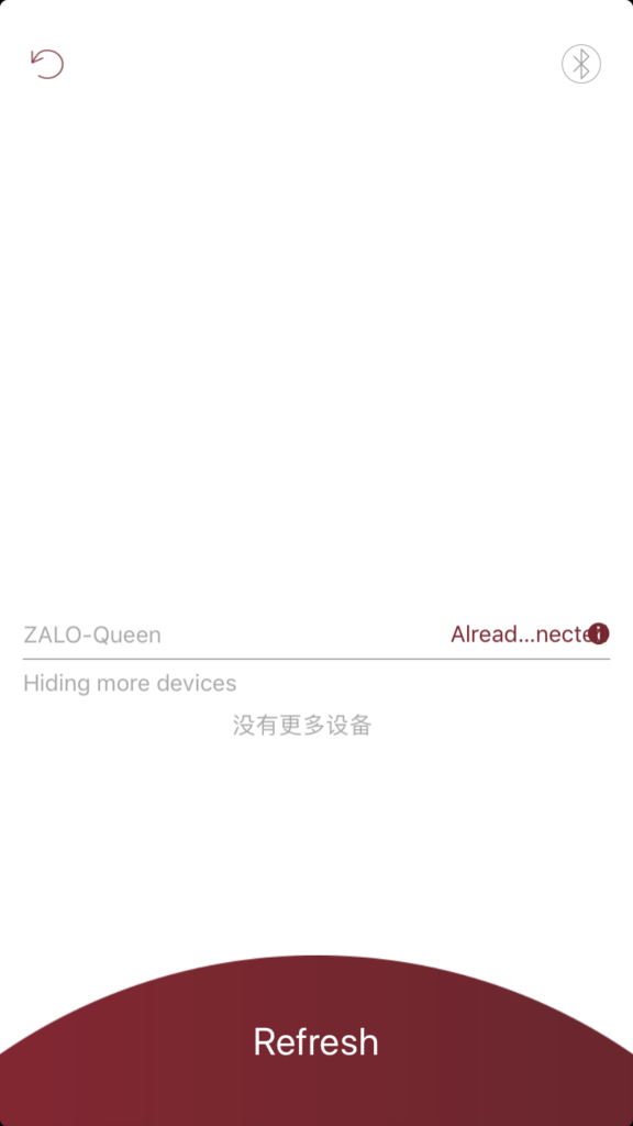 ZALO Queen Set Phone App Screenshot - Bluetooth Connection