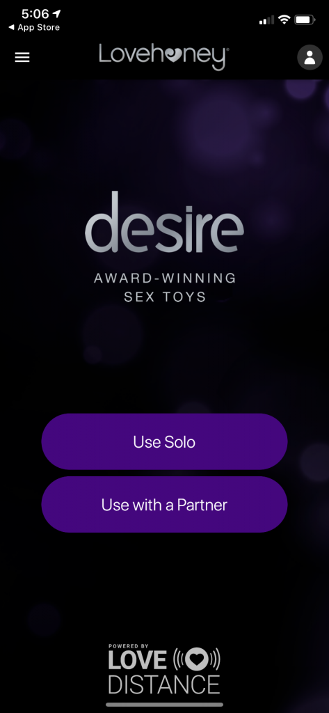 Lovehoney Desire App Home Screen