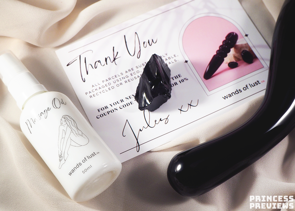 Wands of Lust Co Hercules with thank you card, matching stone and massage oil